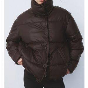 New Zara Faux leather padded jacket color burgundy size M